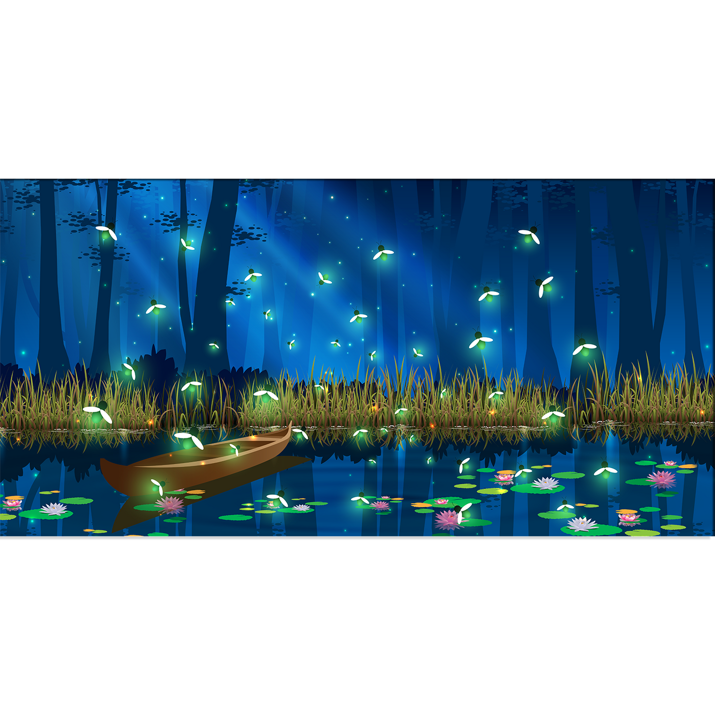 Firefly and Boat in the Full Moon Abstract Canvas Print Wall Painting