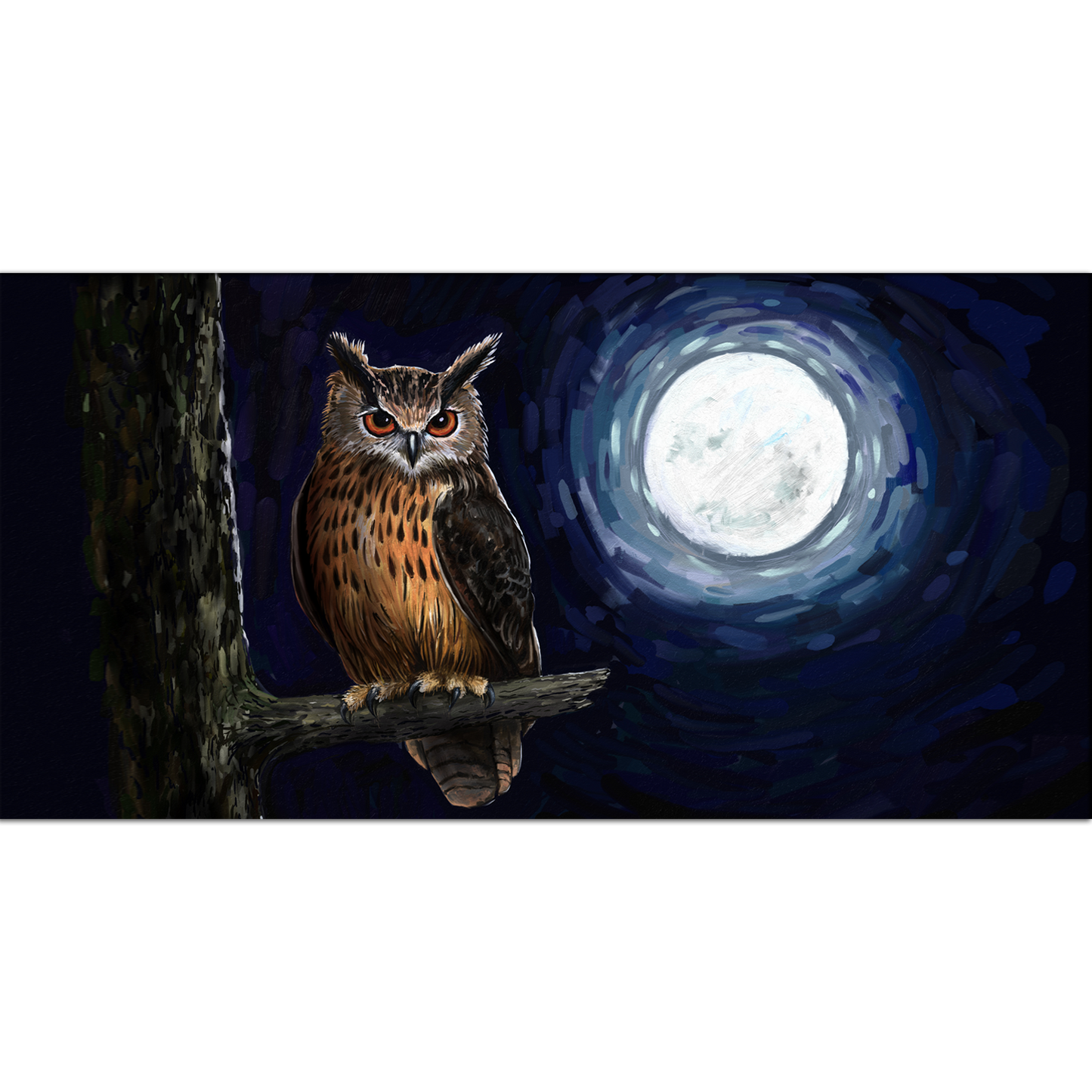 Owl With Moon Canvas Print Wall Painting