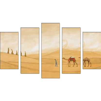 Camel Walking In Desert With Man MDF Panel Painting