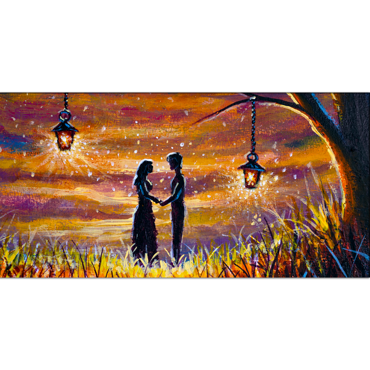 Romantic Couple on Beautiful Night Canvas Print Wall Painting