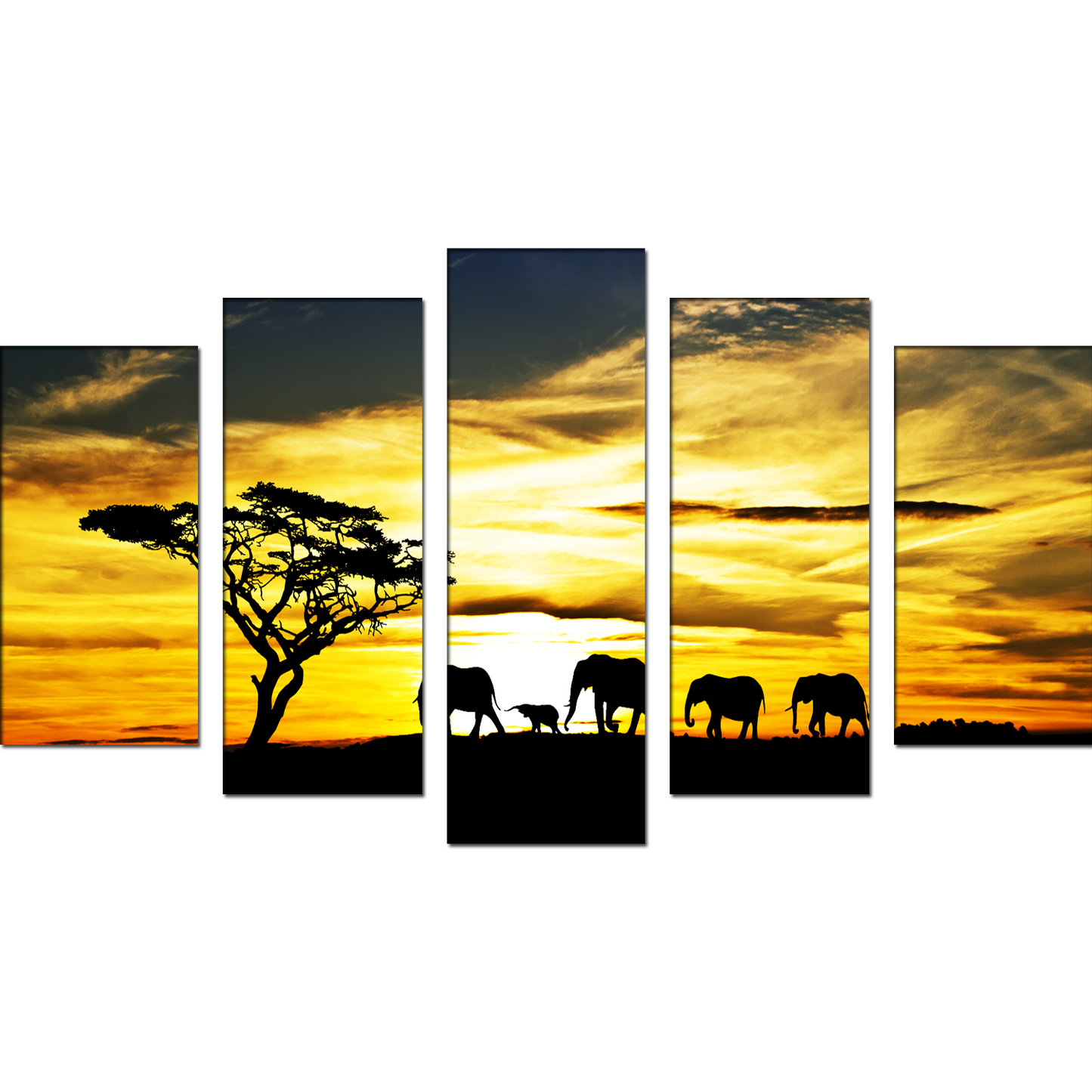 Beautiful View Of Elephants in Sunset MDF Panel Painting