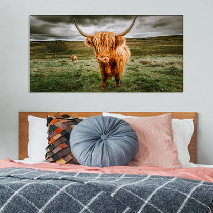 Highland Cattle With Scenic Animal Canvas Wall Painting