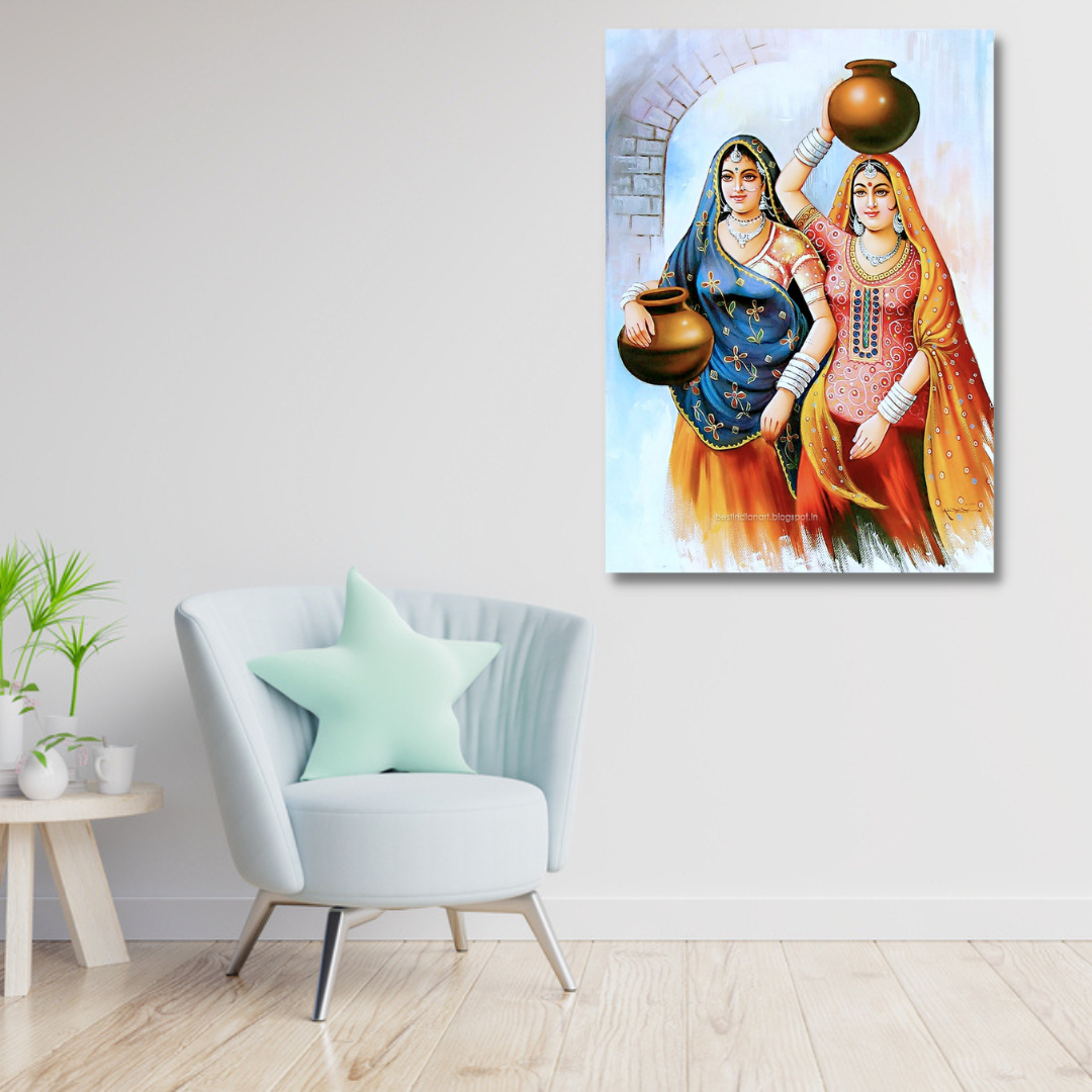 Rajasthani Art Two Women Canvas Print Wall Painting for home decor