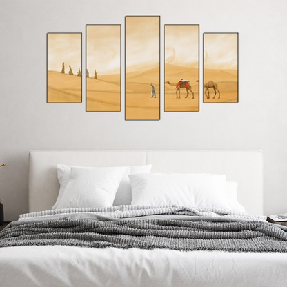 Camel Walking In Desert With Man MDF Panel Painting