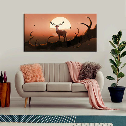 Deer Abstract Multicolor Canvas Wall Painting