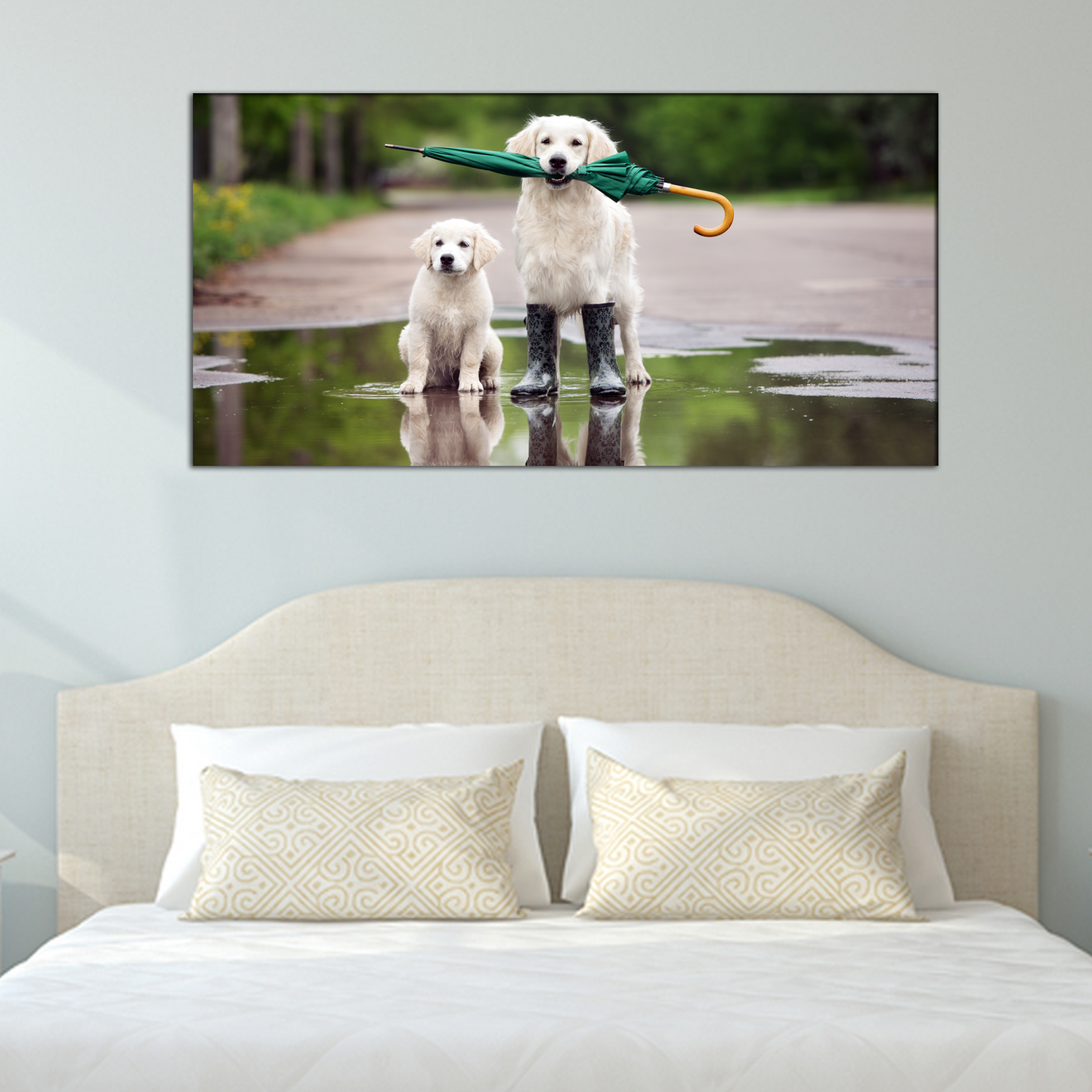 Dog With Umbrella Canvas Print Wall Painting