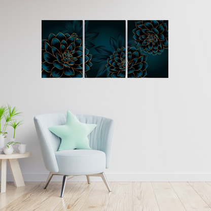 Golden leaves and flower set of 3 canvas frame