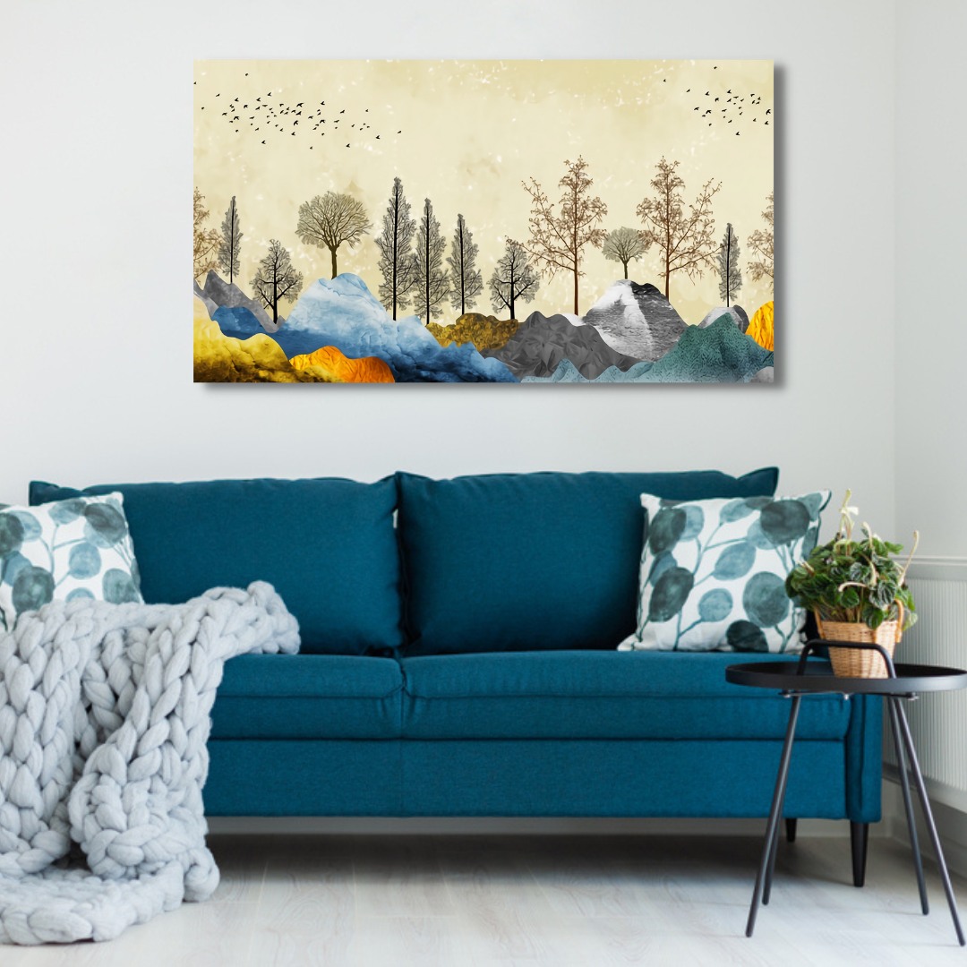 Brown Tree With Golden Flower Canvas Print Wall Painting