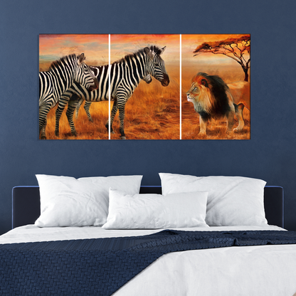 Zebra And Lion Animal Canvas Wall Painting