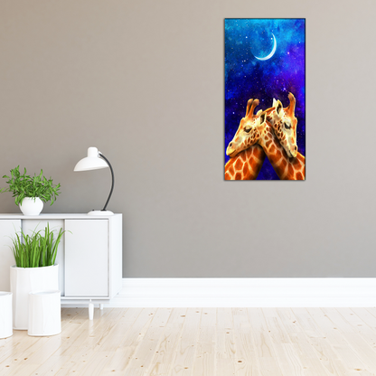 Couple Giraffe at Night Canvas Print Wall Painting