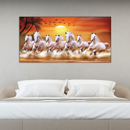 Beautiful White Seven Horses Running Canvas Wall Painting