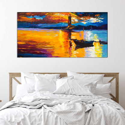 Boats With Sunset Canvas Print Wall Painting