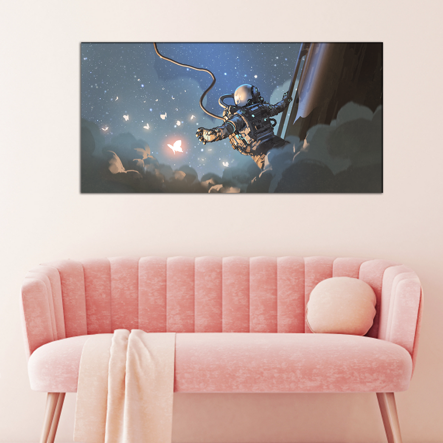 The Astronaut Catch The Butterfly Canvas Print Wall Painting