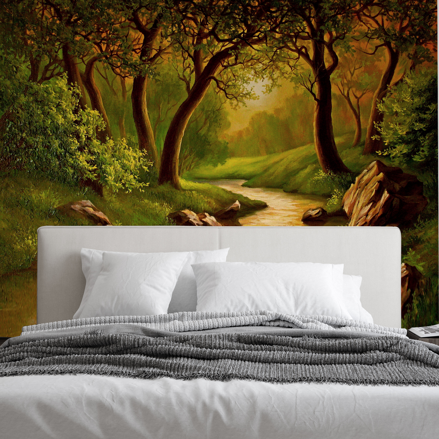 River Forest Painting Premium Quality Wallpaper