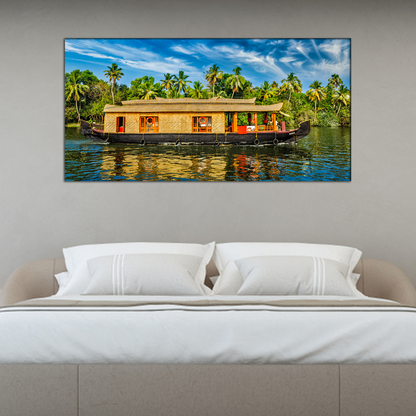 Trees With Houseboat Canvas Print Wall Painting