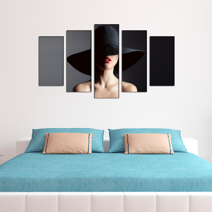 Beautiful Women With Black Hat MDF Panel Painting