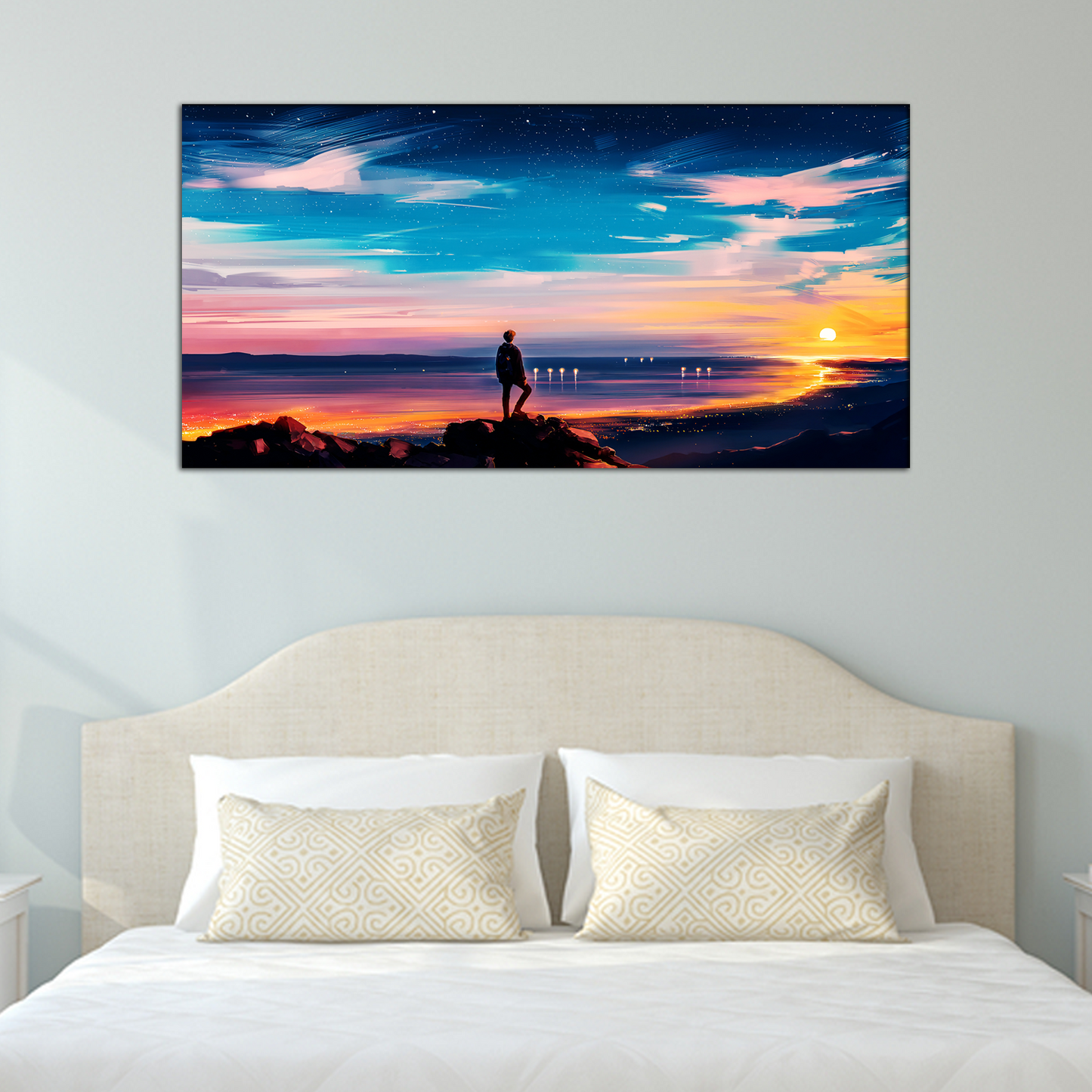 Man Watching Evening Sun Canvas Print Wall Painting