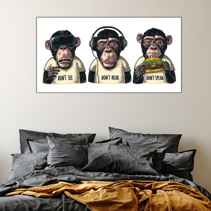 Three wise Monkeys in Headphones Canvas Print Wall Painting