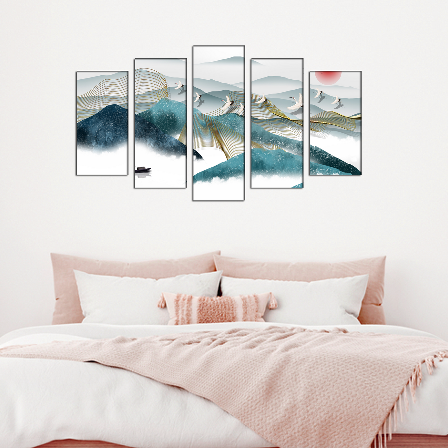 Mountain River Water and Cloud Abstract MDF Wall Panel Painting