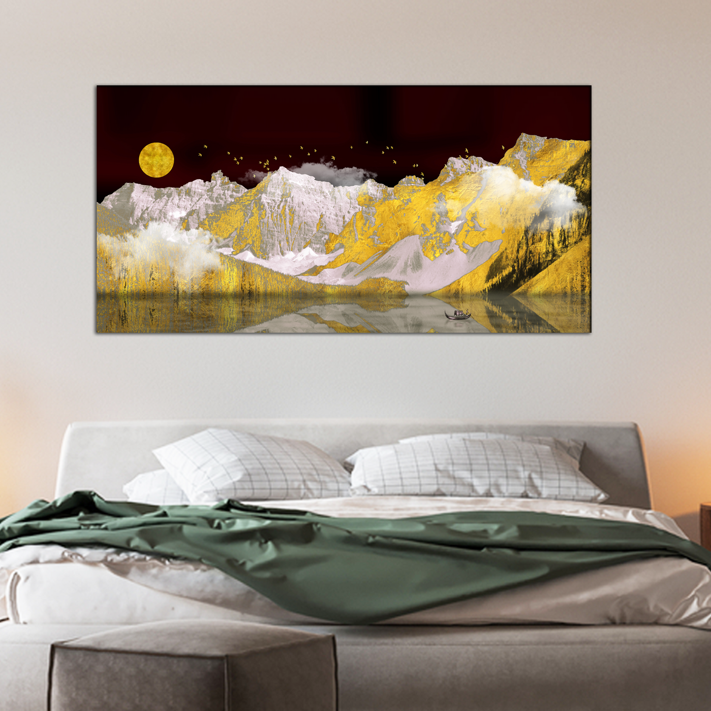 Panoramic Mountain With Gold Canvas Print Wall Painting