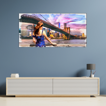 Girl Standing Looking Bridge Canvas Print Wall Painting