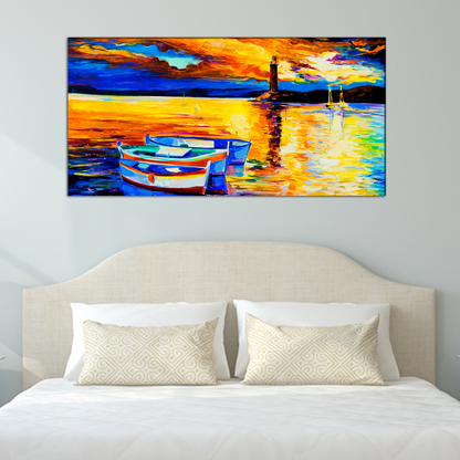 Beautiful Sunset and Boats Canvas Print Wall Painting