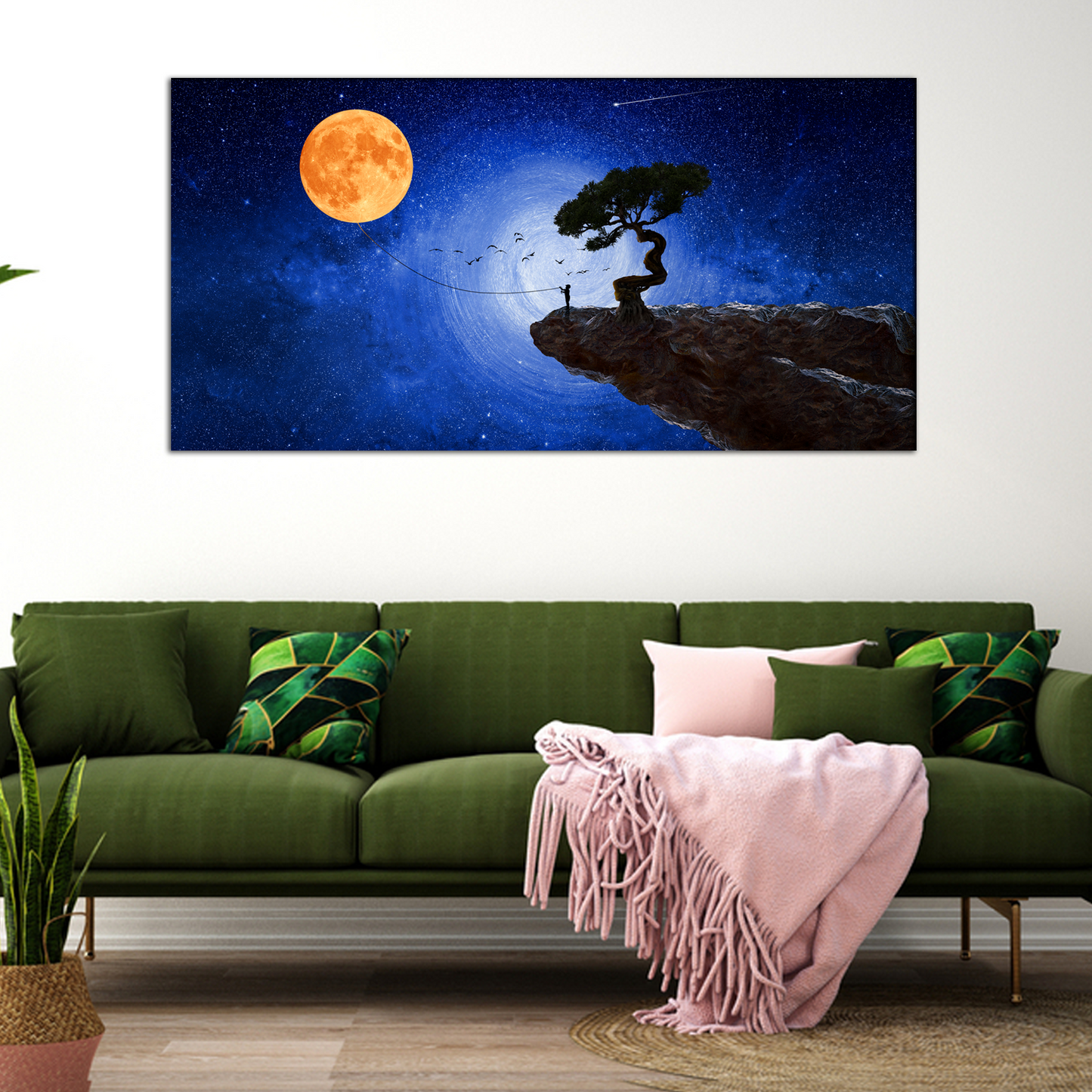 Child Catches the Moon with a Rope Canvas Print Wall Painting