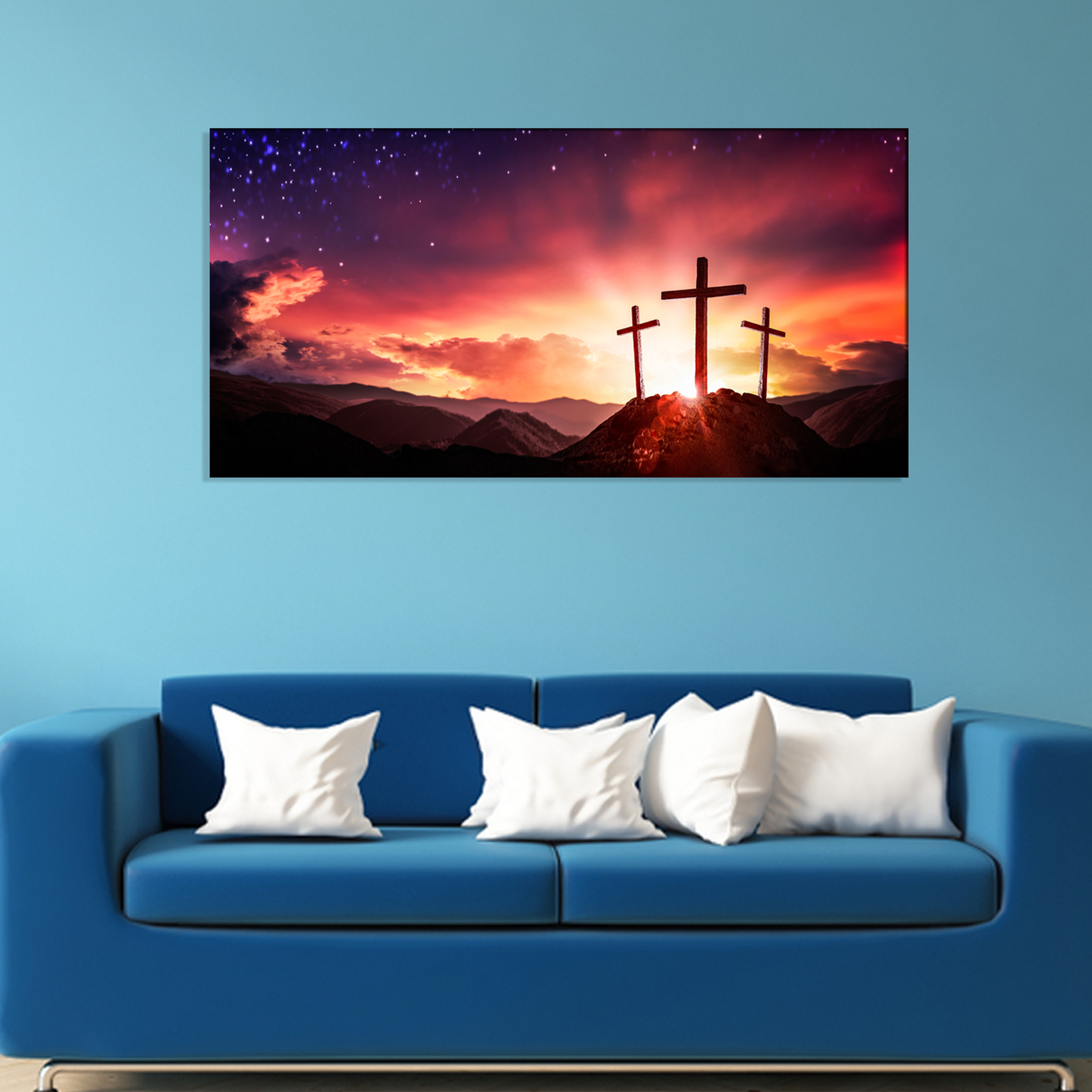 Three Wooden Crosses At Sunrise Canvas Print Wall Painting
