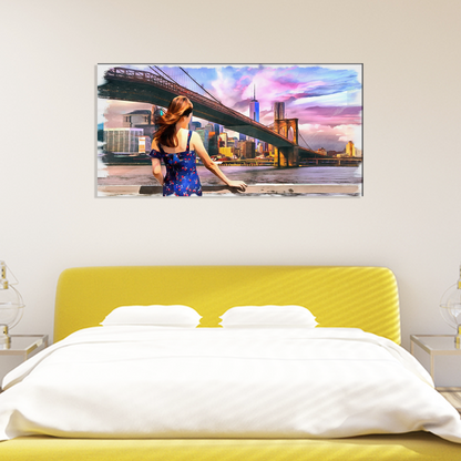 Girl Standing Looking Bridge Canvas Print Wall Painting