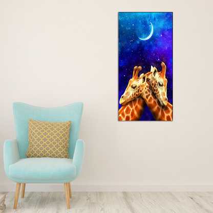 Couple Giraffe at Night Canvas Print Wall Painting