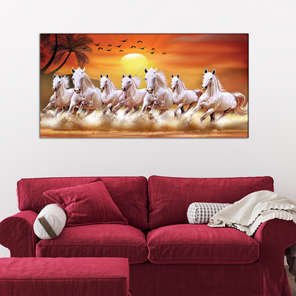 Beautiful White Seven Horses Running Canvas Wall Painting