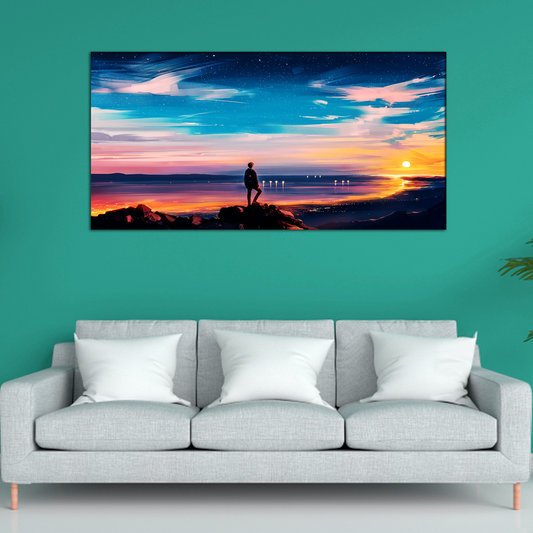 Man Watching Evening Sun Canvas Print Wall Painting