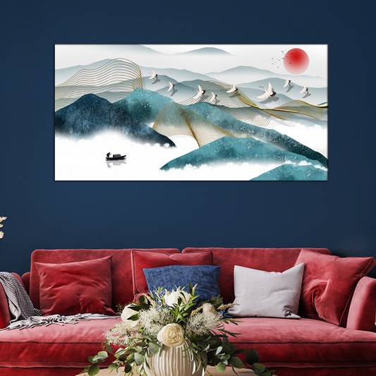 Mountain River Water and Cloud Abstract Canvas Print Wall Painting