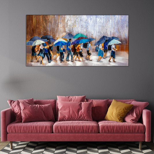 Busy Crossroad On Rainy Day Canvas Print Wall Painting