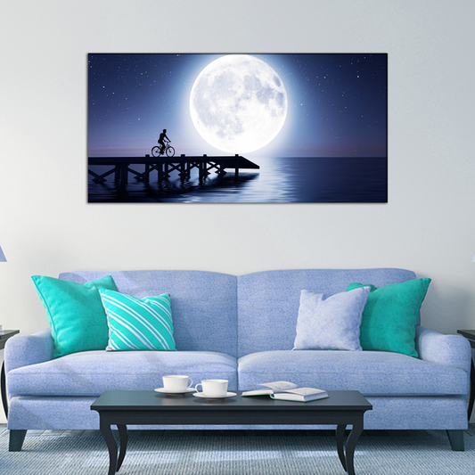 Man Cycling on the Bridge Abstract Canvas Print Wall Painting