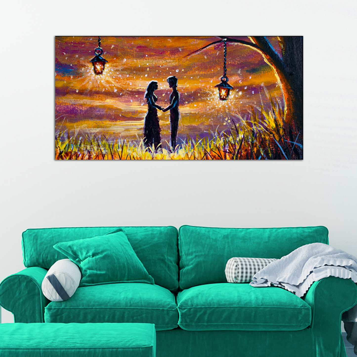 Romantic Couple on Beautiful Night Canvas Print Wall Painting