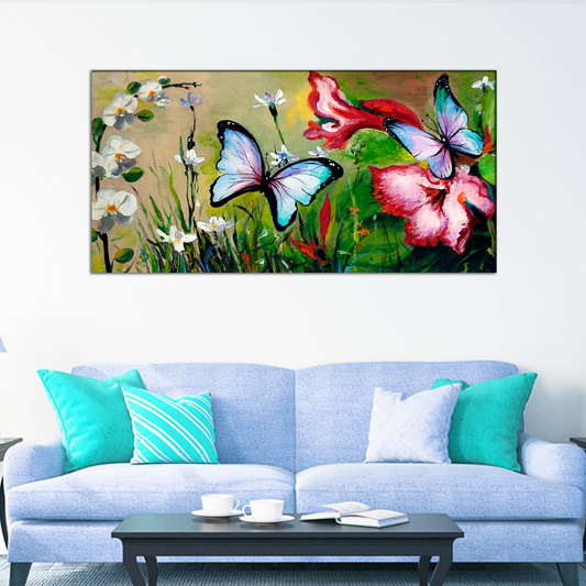 Bright Butterflies in Flowers Canvas Print Wall Painting