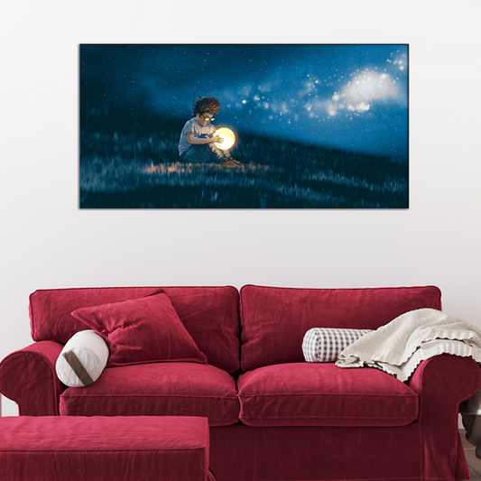 Boy With a Little Moon Abstract Canvas Wall Painting