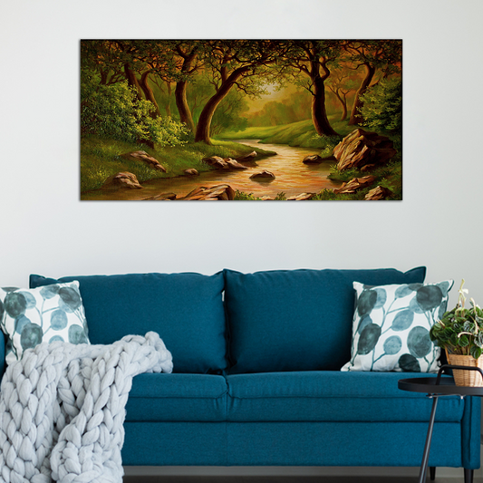 Autumn Forest With River Canvas Print Wall Painting