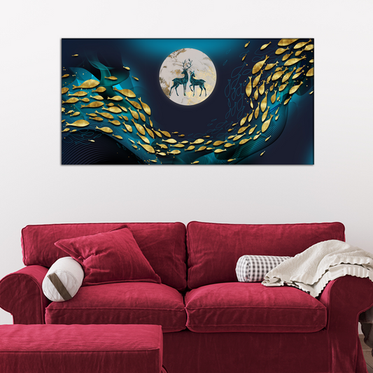 Fish, Deer and  Moon Canvas Print Wall Painting