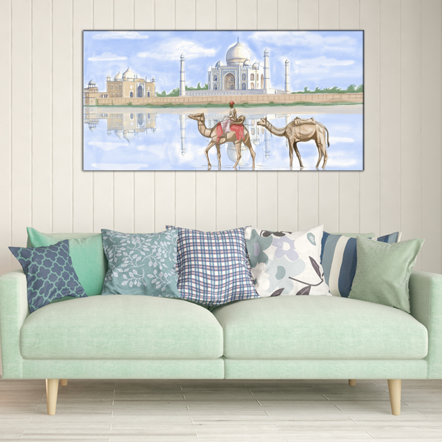 Taj Mahal With Camel Monuments Canvas Print Wall Painting