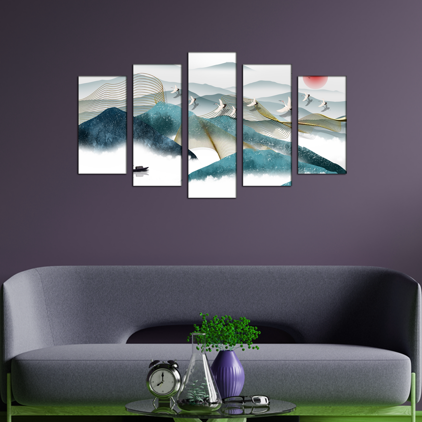 Mountain River Water and Cloud Abstract MDF Wall Panel Painting