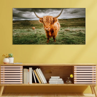 Highland Cattle With Scenic Animal Canvas Wall Painting