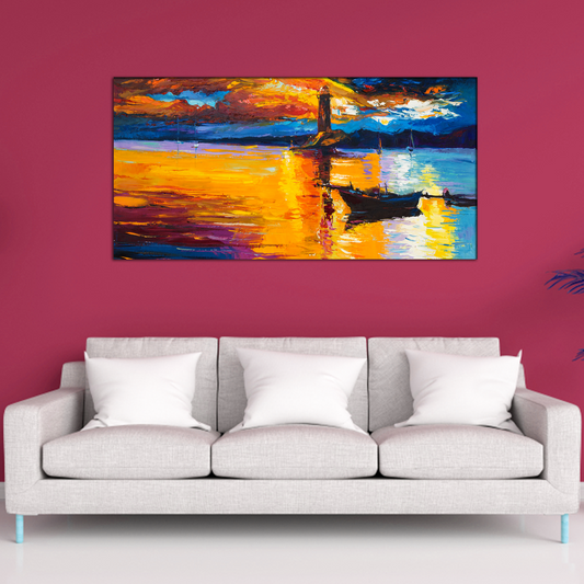 Boats With Sunset Canvas Print Wall Painting