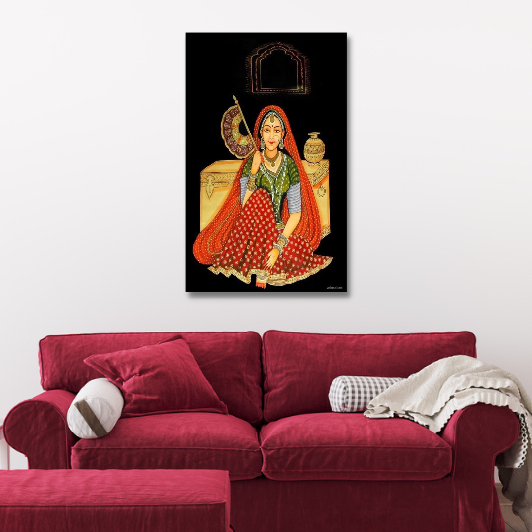 Beautiful Lady Sitting With Box Print Canvas Wall Painting