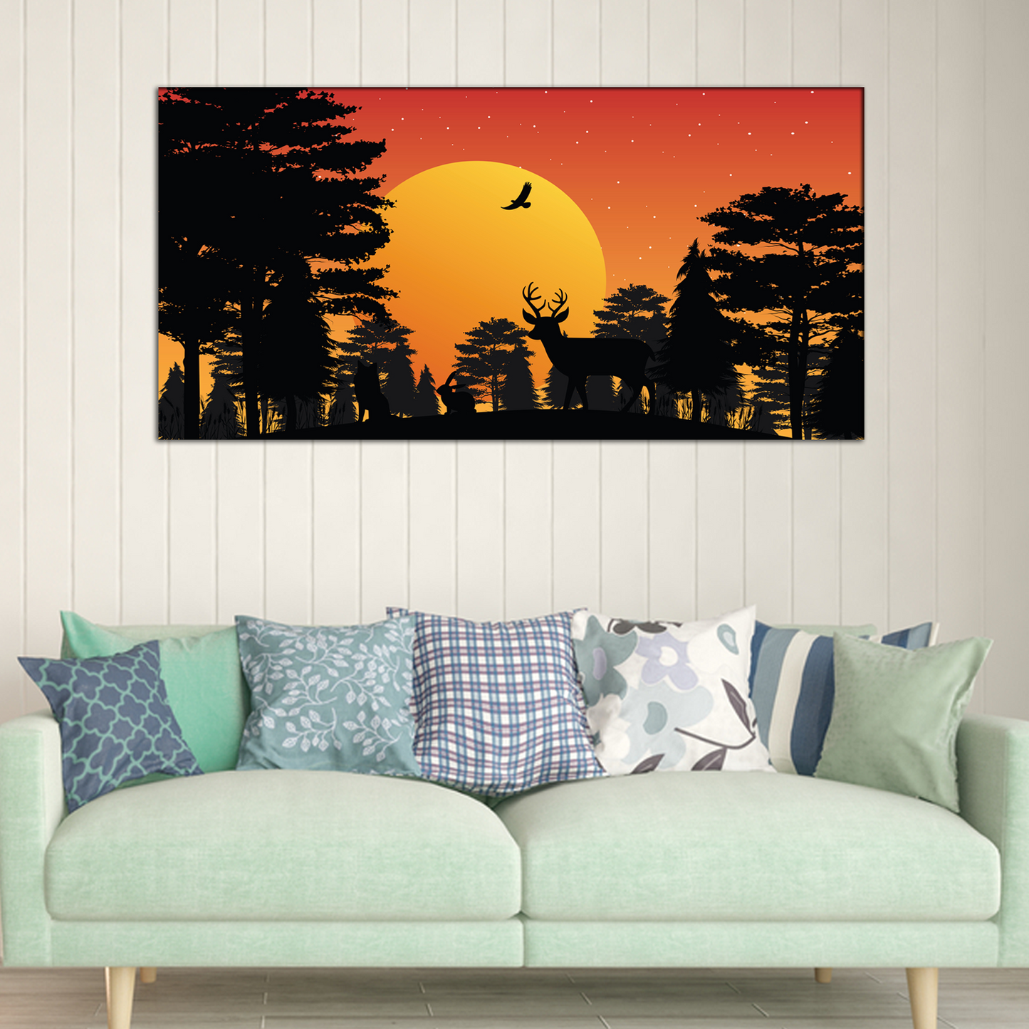 Animal Silhouette at Sunset Canvas Print Wall Painting