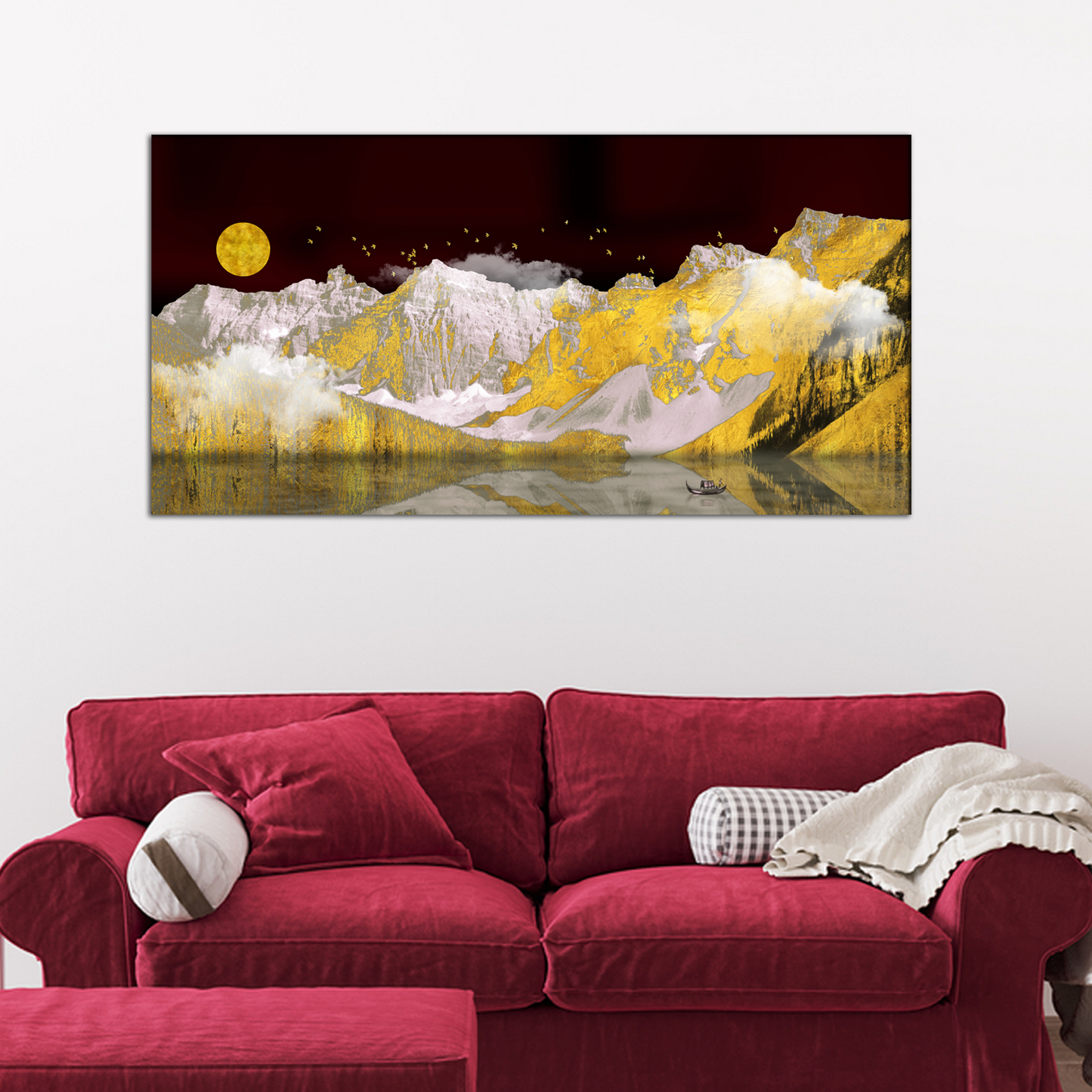 Panoramic Mountain With Gold Canvas Print Wall Painting