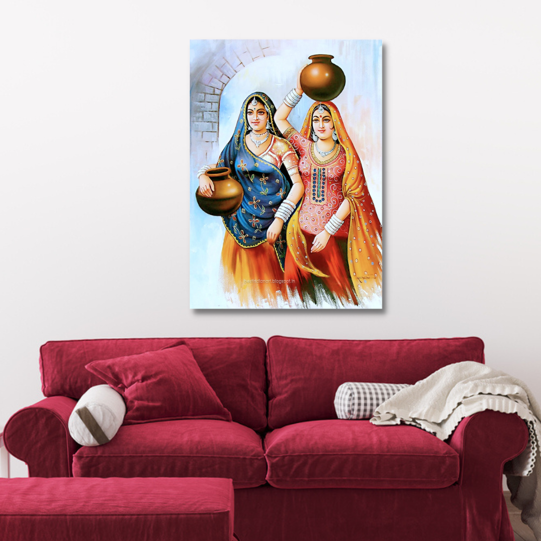 Rajasthani Art Two Women Canvas Print Wall Painting