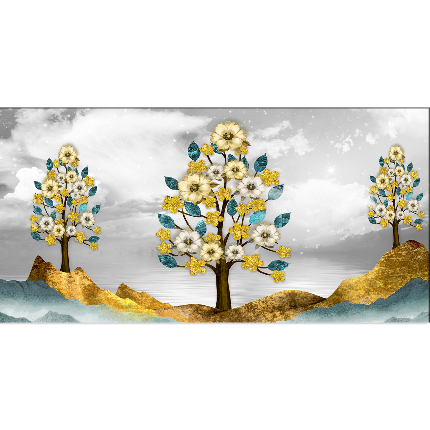 Brown trees with golden flowers Canvas Print Wall Painting