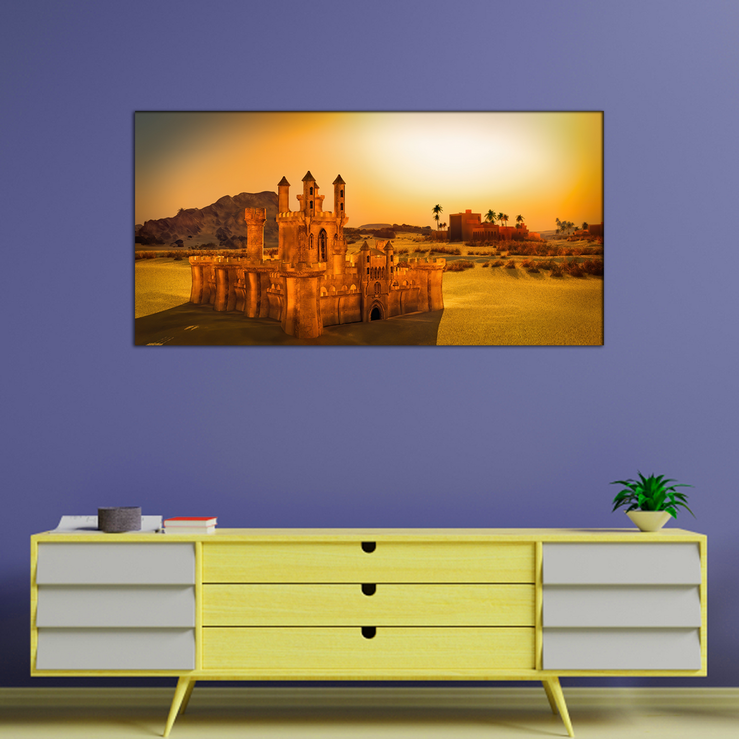 Arabic Small Town on Desert Monument Canvas Wall Painting